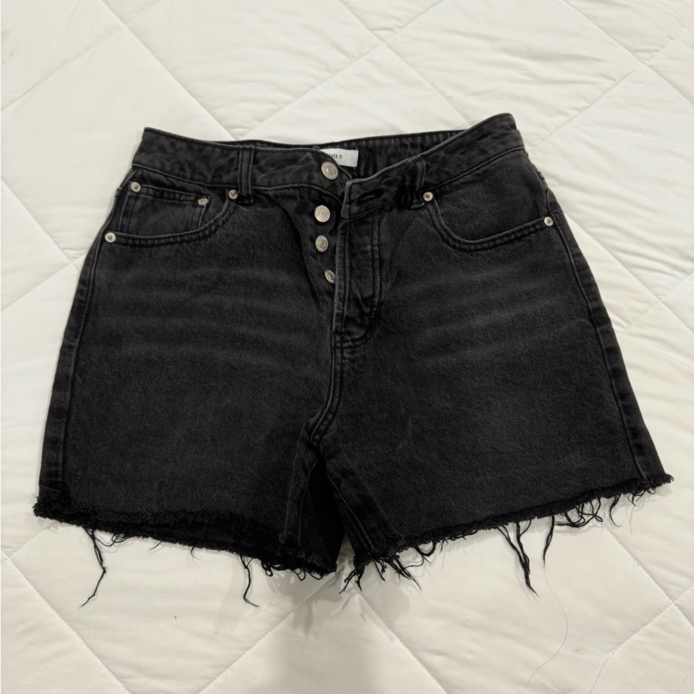 Forever 21 Black Jean Shorts with Frayed Hem
